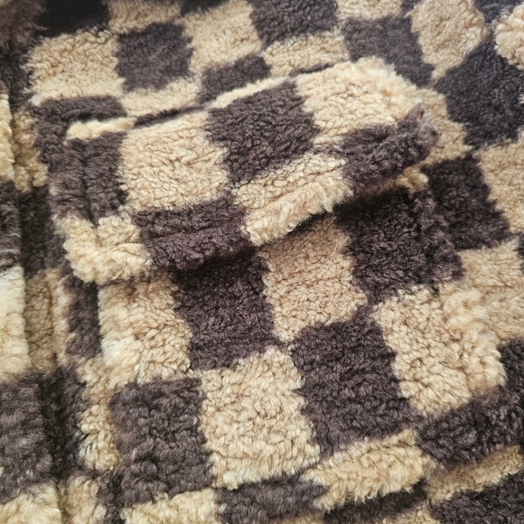 Lulus On My Checklist Tan and Brown Checkered Cropped Teddy Jacket - Picture 4 of 15